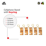 Cellphone Stand with Keyring | Wooden Mobile Stand with 2 in 1 Style Watch Video Horizontal and Vertical | Premium Golden Keychain