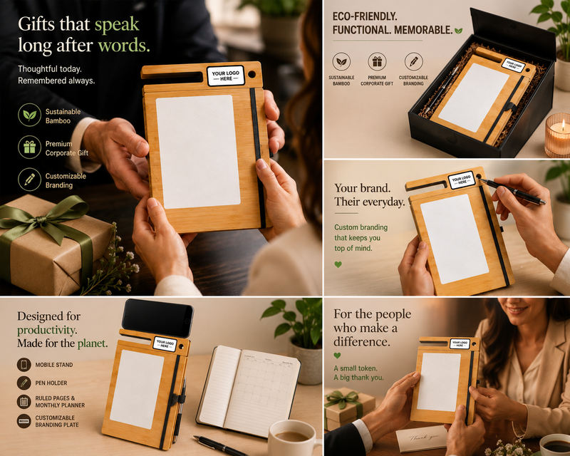 Wooden Smart Diary with Window White Board & Marker | A5 Notebook with Mobile & Pen Stand | Personal Use, Office & Corporate Gift