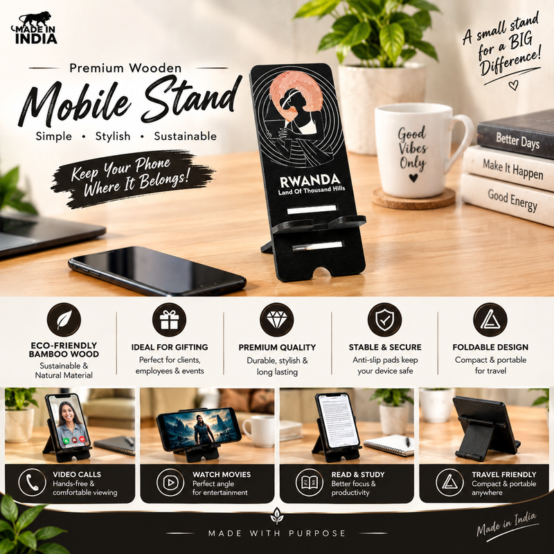 Custom Dual-Side Printed Wooden Mobile Stand – 3-Step Adjustable Phone Holder