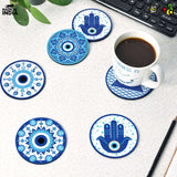 Load image into Gallery viewer, Evil Eye Theme Design Coasters | Set Of 6 with Coaster Stand | Round Shape | 3.5 inch