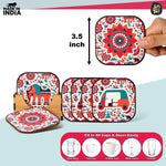 Coaster Set of 6 Vibrant & Colorful India Design | Wooden Coasters With Coaster Stand | Kitchen Accessories (Ecofriendly)