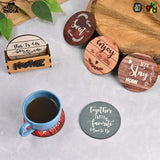 Load image into Gallery viewer, Home Quotes Wooden Coaster Set Of 6 With Stand – Perfect for Tea &amp; Coffee Mugs