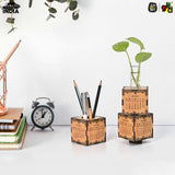 Load image into Gallery viewer, 3-Cube Wooden Desk Calendar 2025 with Test Tube Planter | Desk Organizer for Home, Office &amp; Corporate Gifting