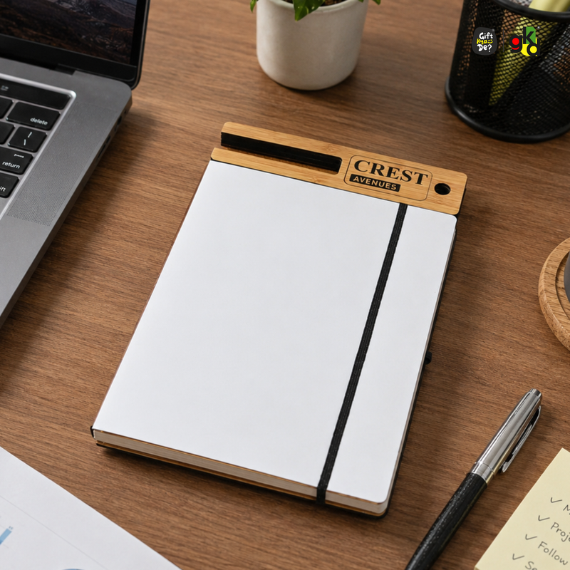Wooden Smart Diary with White Board & Marker | A5 Notebook with Mobile & Pen Stand | Personal Use, Office & Corporate Gift