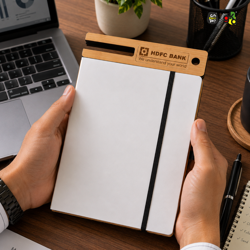 Wooden Smart Diary with White Board & Marker | A5 Notebook with Mobile & Pen Stand | Personal Use, Office & Corporate Gift