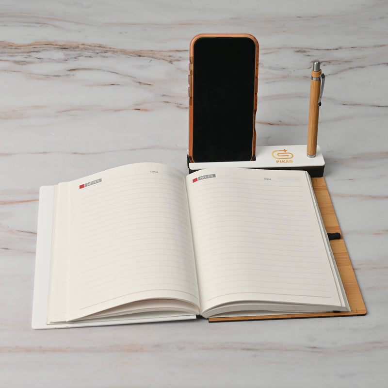 Wooden Smart Diary with White Board & Marker | A5 Notebook with Mobile & Pen Stand | Personal Use, Office & Corporate Gift