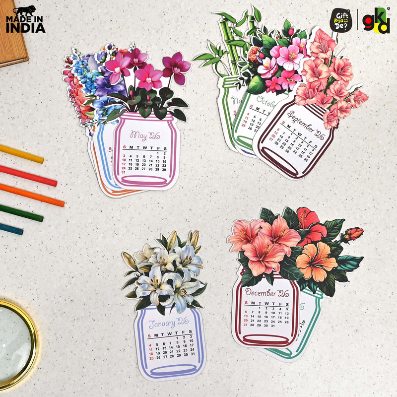 Floral Desk Calendar 2026 | Paper Calendar with Wooden Stand | Perfect for Home & Workspaces