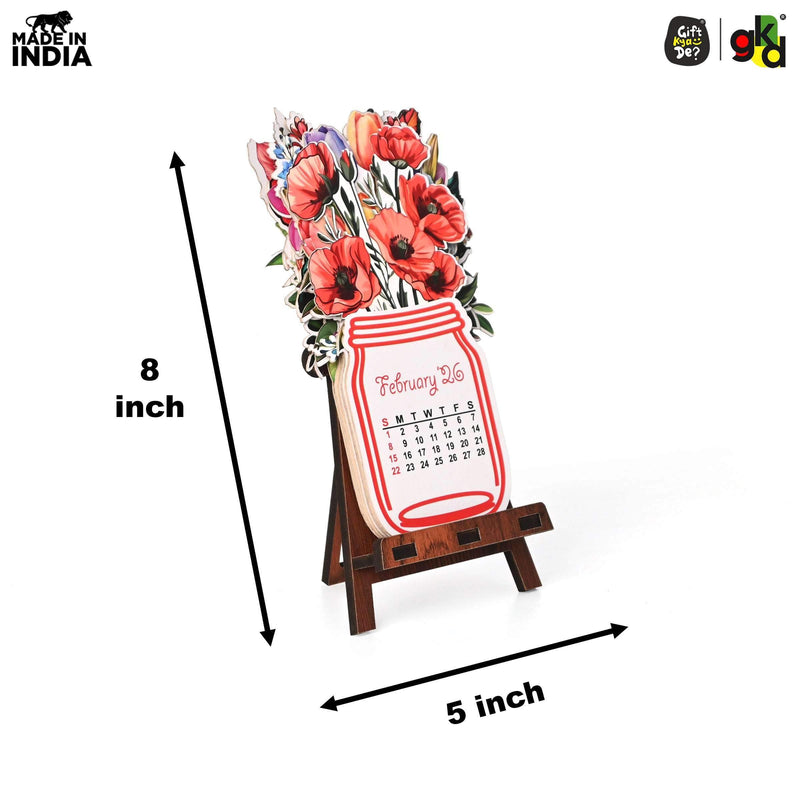 Floral Desk Calendar 2026 | Paper Calendar with Wooden Stand | Perfect for Home & Workspaces
