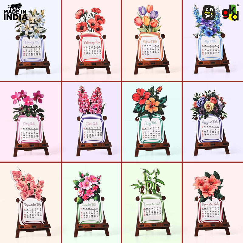 Floral Desk Calendar 2026 | Paper Calendar with Wooden Stand | Perfect for Home & Workspaces