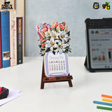 Load image into Gallery viewer, Floral Desk Calendar 2026 | Paper Calendar with Wooden Stand | Perfect for Home &amp; Workspaces