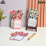 Load image into Gallery viewer, Floral Desk Calendar 2026 | Paper Calendar with Wooden Stand | Perfect for Home &amp; Workspaces
