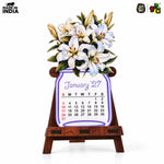 Floral Desk Calendar 2027 | Paper Calendar with Wooden Stand | Perfect for Home & Workspaces