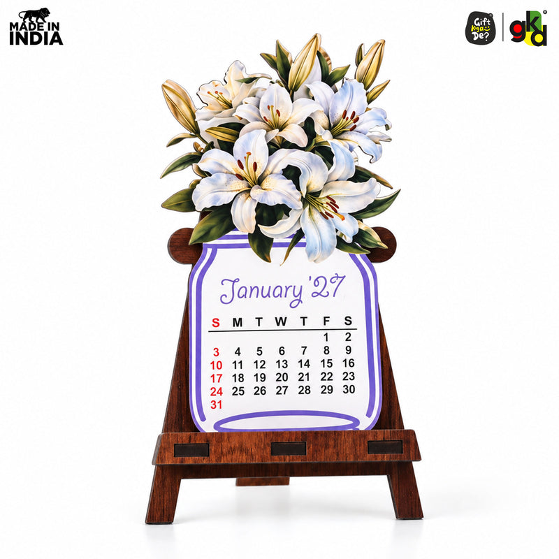 Floral Desk Calendar 2027 | Paper Calendar with Wooden Stand | Perfect for Home & Workspaces