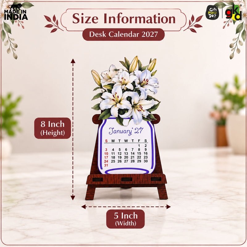 Floral Desk Calendar 2027 | Paper Calendar with Wooden Stand | Perfect for Home & Workspaces