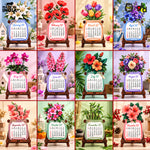 Floral Desk Calendar 2027 | Paper Calendar with Wooden Stand | Perfect for Home & Workspaces
