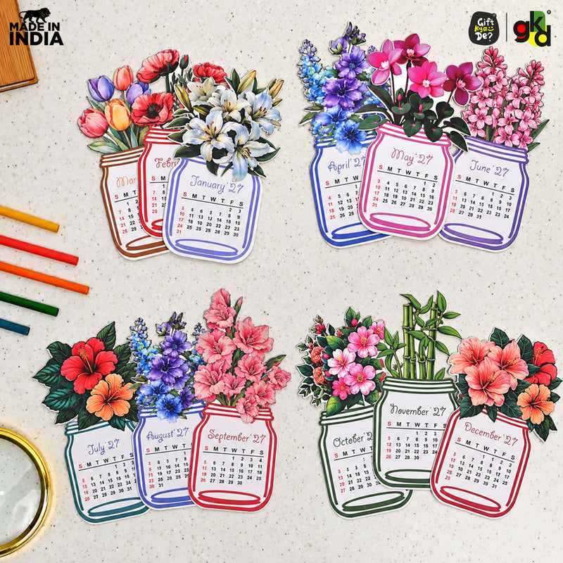 Floral Desk Calendar 2027 | Paper Calendar with Wooden Stand | Perfect for Home & Workspaces