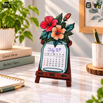 Floral Desk Calendar 2027 | Paper Calendar with Wooden Stand | Perfect for Home & Workspaces