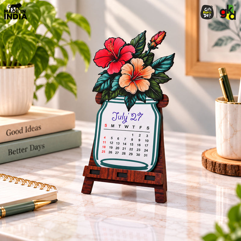 Floral Desk Calendar 2027 | Paper Calendar with Wooden Stand | Perfect for Home & Workspaces