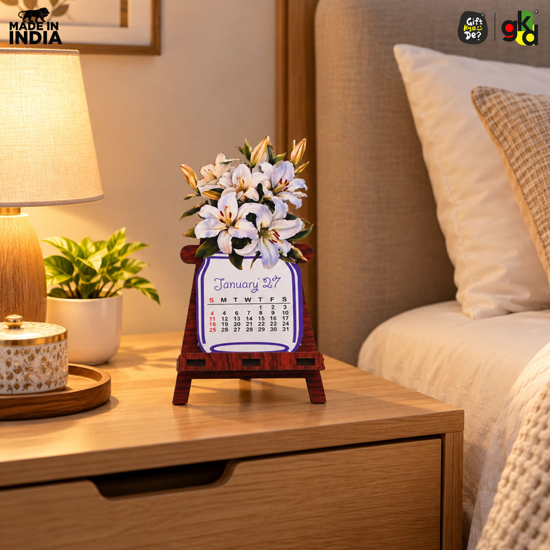 Floral Desk Calendar 2027 | Paper Calendar with Wooden Stand | Perfect for Home & Workspaces