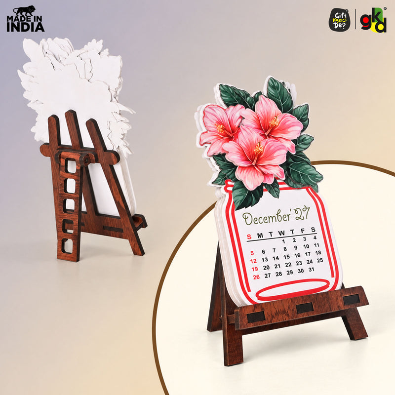 Floral Desk Calendar 2027 | Paper Calendar with Wooden Stand | Perfect for Home & Workspaces
