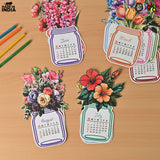 Load image into Gallery viewer, Floral Desk Calendar 2025 | Paper Calendar with Wooden Stand | Perfect for Home &amp; Workspaces