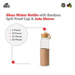 Glass Water Bottle with Bamboo Spill-Proof Cap & Jute Sleeve 450 ML | Eco-Friendly & Reusable | BPA Free | Leak-Proof | Travel Friendly | Made in India