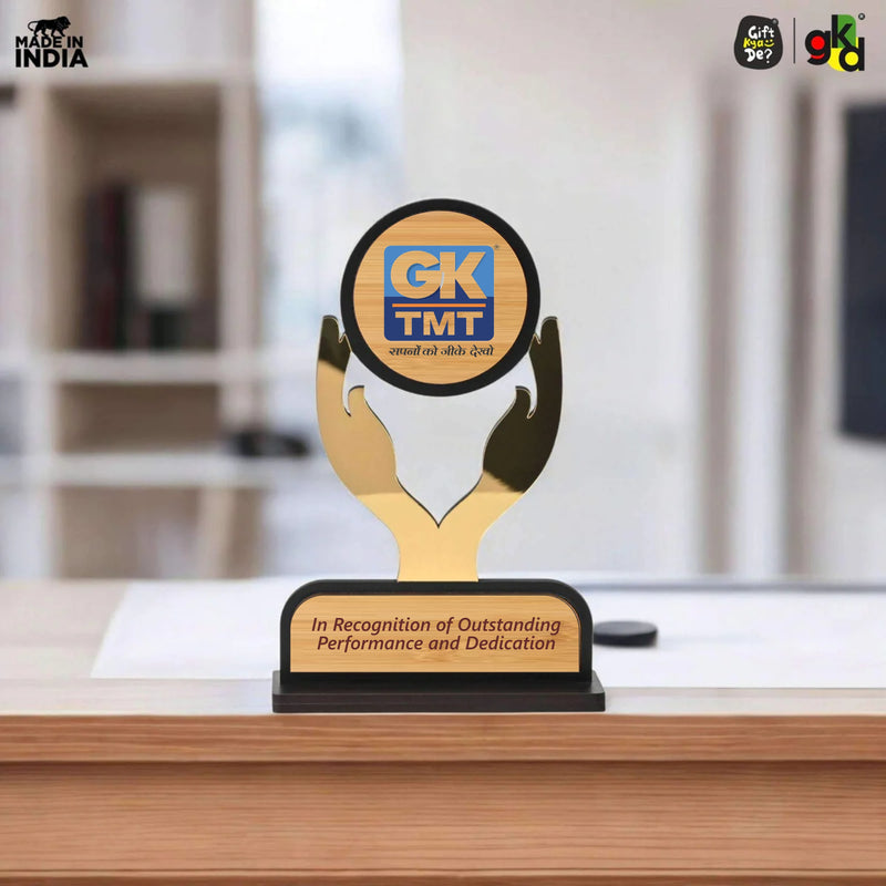 Customized Wooden Trophy with Golden Acrylic | Personalized Memento for Events, Corporate & School Functions