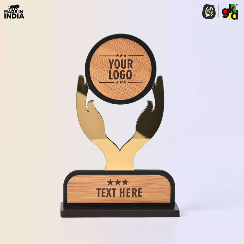 Customized Wooden Trophy with Golden Acrylic | Personalized Memento for Events, Corporate & School Functions
