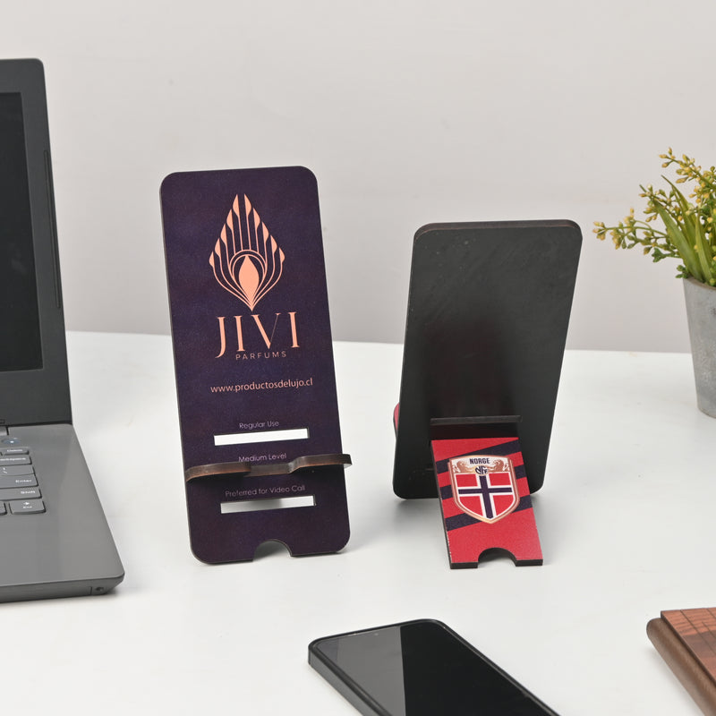 Custom Dual-Side Printed Wooden Mobile Stand – 3-Step Adjustable Phone Holder
