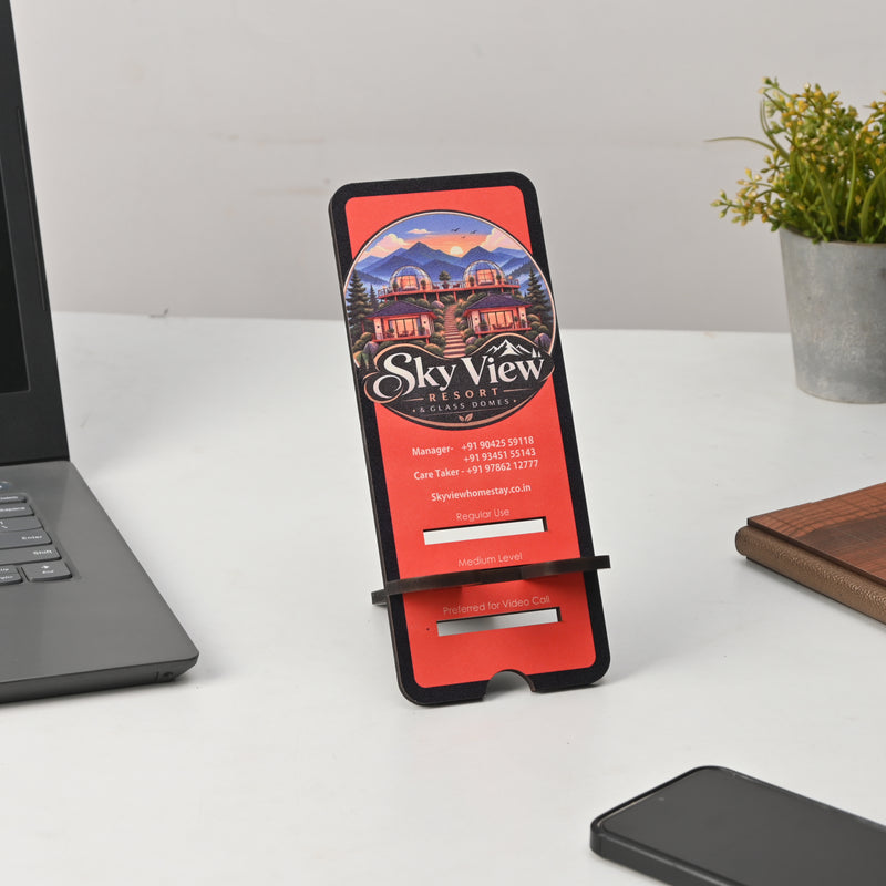Custom Dual-Side Printed Wooden Mobile Stand – 3-Step Adjustable Phone Holder