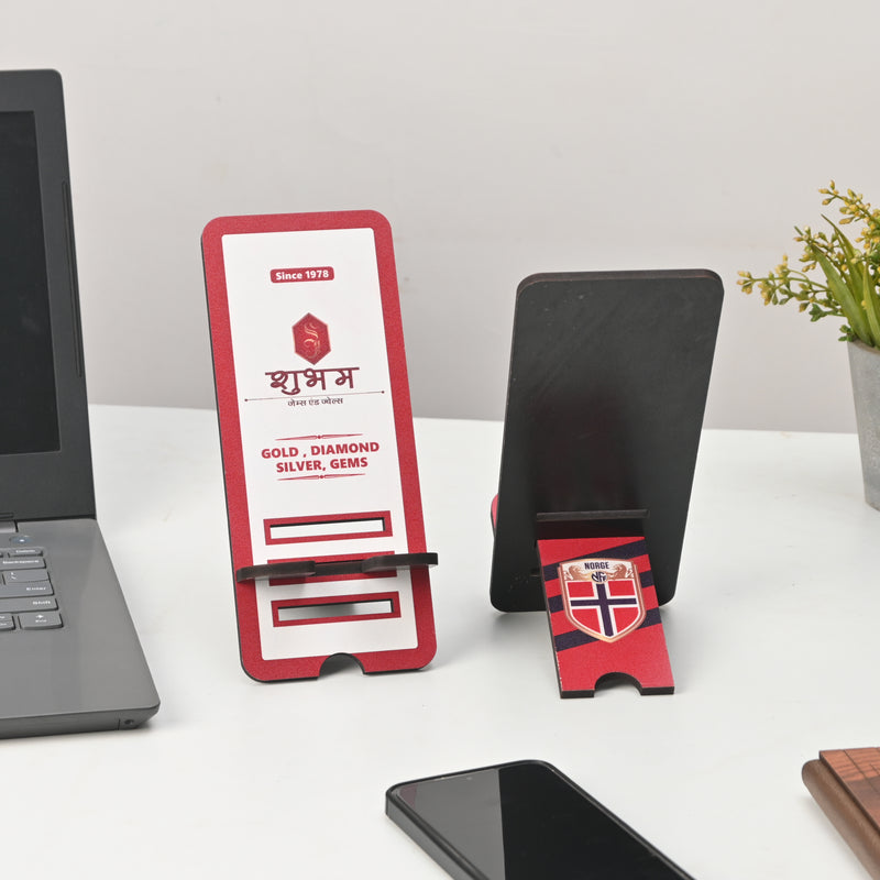 Custom Dual-Side Printed Wooden Mobile Stand – 3-Step Adjustable Phone Holder