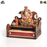 Load image into Gallery viewer, Wooden Shubh Labh Mandir With Utility Shelf | Small Pooja Temple for Table, Wall, or Shelf | DIY | 8x8x8.5 Inch