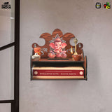 Load image into Gallery viewer, Wooden Shubh Labh Mandir With Utility Shelf | Small Pooja Temple for Table, Wall, or Shelf | DIY | 8x8x8.5 Inch