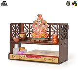 Load image into Gallery viewer, Aastha Compact Wooden Pooja Mandir for Home &amp; Office | Small Table Top &amp; Wall Mounted Wooden Temple Stand with Golden Acrylic Elegance (H-8 x L-12 x W-5.5 Inch)