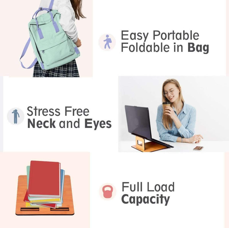 Wooden Foldable Portable Laptop Stand With 3 Level Adjustable Stand | Laptop Accessories | Gadget 2024 Gift Kya De