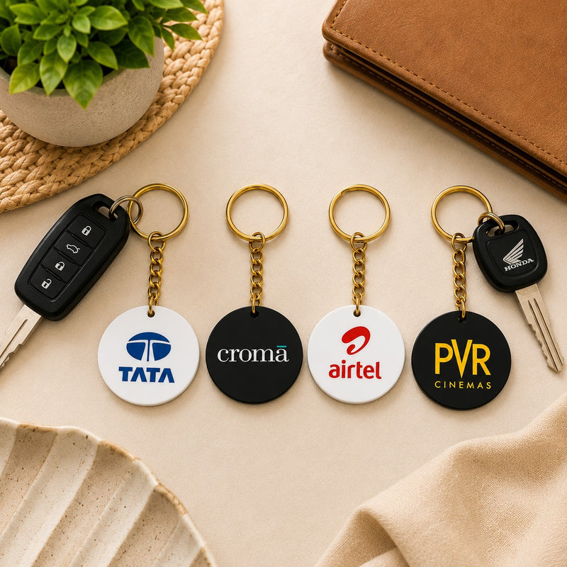Custom Printed Wooden Keychains for Businesses | Personalized Logo & Name Keyrings | Bulk Corporate Promotional Gifts | MDF Round Keychains