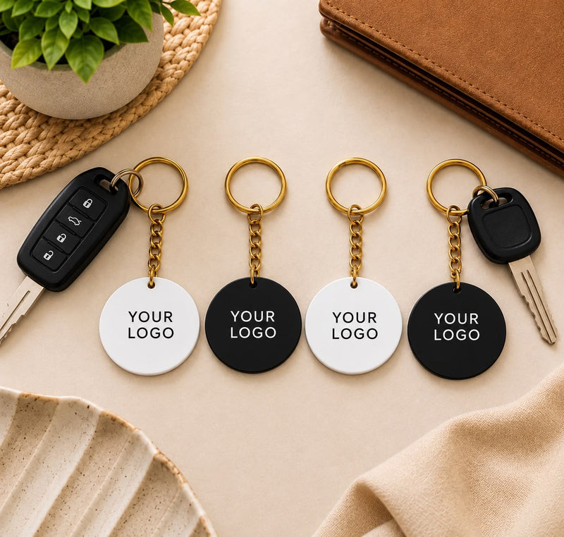 Premium Custom MDF Round Keychains | Double-Sided Color Printed Logo & Name Keyrings