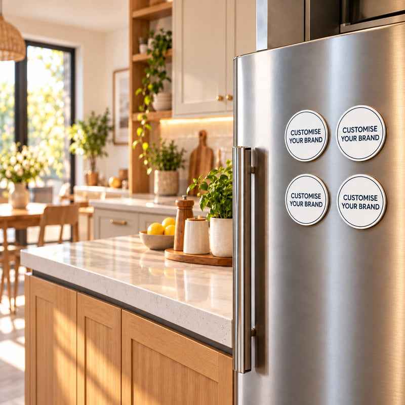 Personalized Logo Fridge Magnet Set of 4 – Custom Wooden Square & Circle Magnets