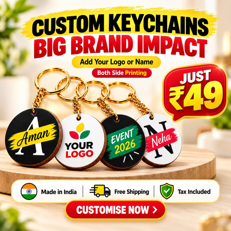 Premium Custom MDF Round Keychains | Double-Sided Color Printed Logo & Name Keyrings