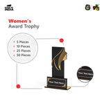 Women's Award Trophy – MDF Wood & Acrylic Memento | Customizable Recognition Gift (Black/Wood)