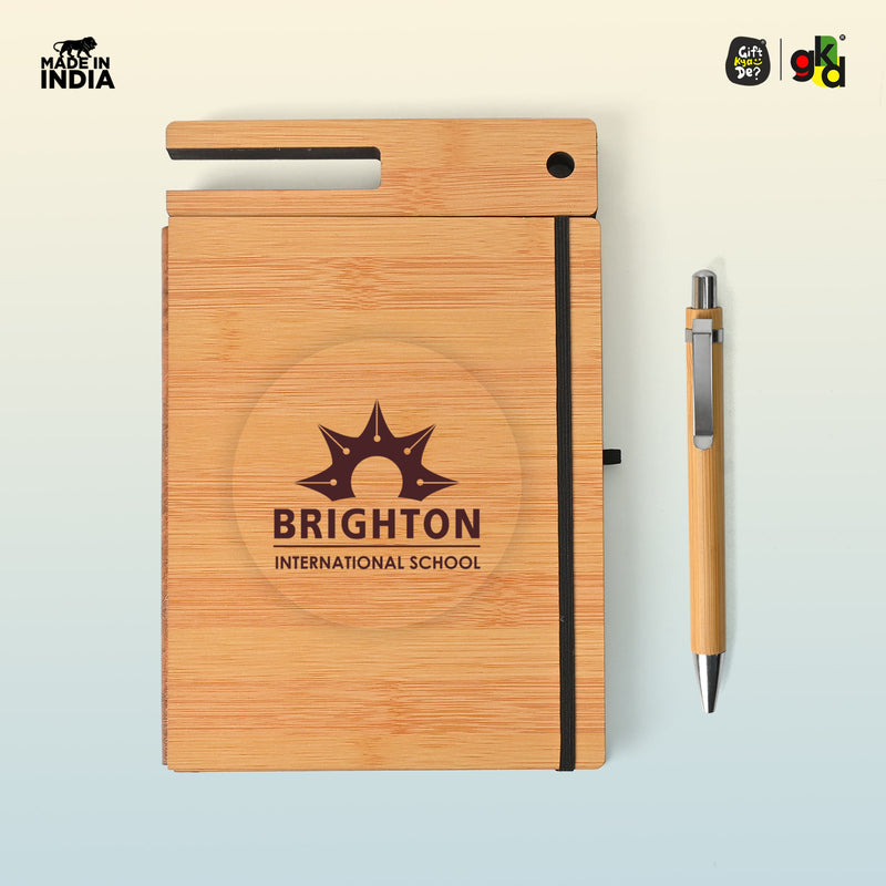 Wooden Smart Diary with Mobile Holder & Pen Stand | Includes Wooden Pen | Useful Gift For Office, Corporate & Personal Use