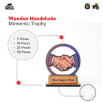 Wooden Handshake Memento Trophy | DIY Customizable Partnership Award for Corporate Gifts, Dealer Meets & Business Achievements | Add Your Own Sticker or Text