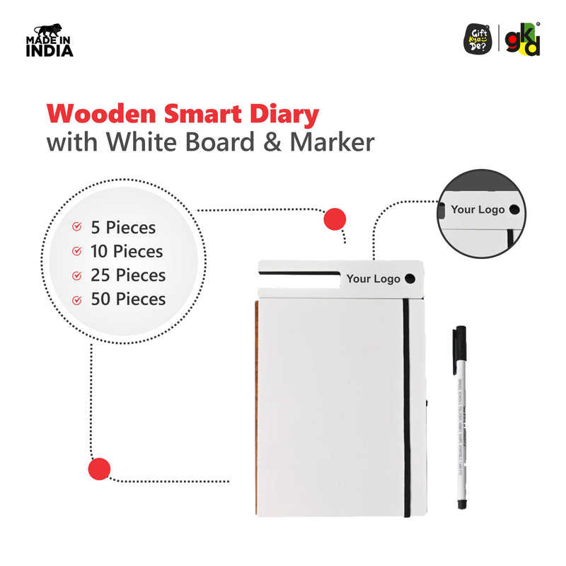 Wooden Smart Diary with White Board & Marker | A5 Notebook with Mobile & Pen Stand | Personal Use, Office & Corporate Gift