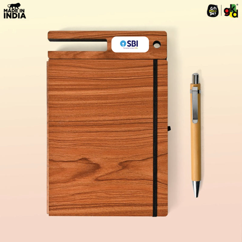 Wooden Smart Diary with Mobile Holder & Pen Stand | Includes Wooden Pen | Useful Gift For Office, Corporate & Personal Use