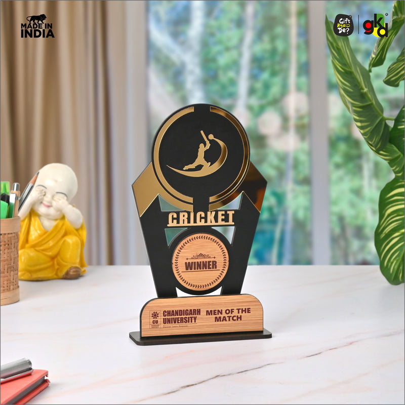 Wooden Sports Winner Trophy - Cricket, Football, Table Tennis, Yoga, Basketball | 9.5 x 6 Inches | School, College & Corporate Events