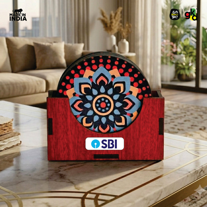 Coaster Set of 6 Beautiful Wooden Coasters with Stand | Fit for Tea Cups, Coffee Mugs and Glasses