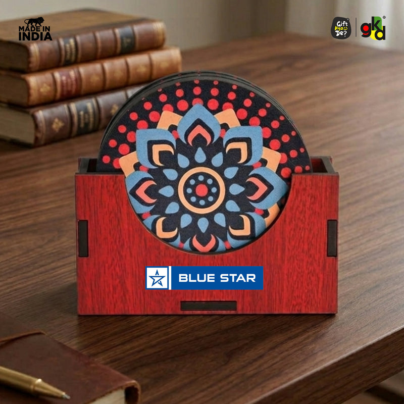 Coaster Set of 6 Beautiful Wooden Coasters with Stand | Fit for Tea Cups, Coffee Mugs and Glasses
