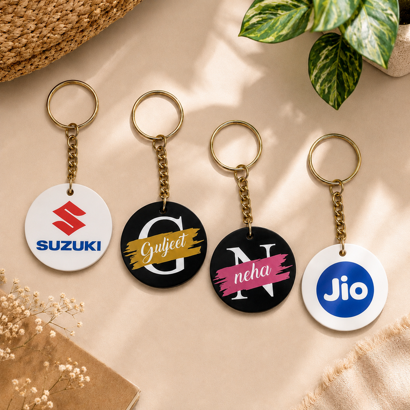 Custom Printed Wooden Keychains for Businesses | Personalized Logo & Name Keyrings | Bulk Corporate Promotional Gifts | MDF Round Keychains