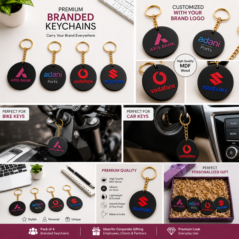 Custom Printed Wooden Keychains for Businesses | Personalized Logo & Name Keyrings | Bulk Corporate Promotional Gifts | MDF Round Keychains