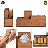 Load image into Gallery viewer, Wooden Desk Organizer with Lifetime Calendar and Clock | High-Quality Workspace Essential | Eco-Friendly